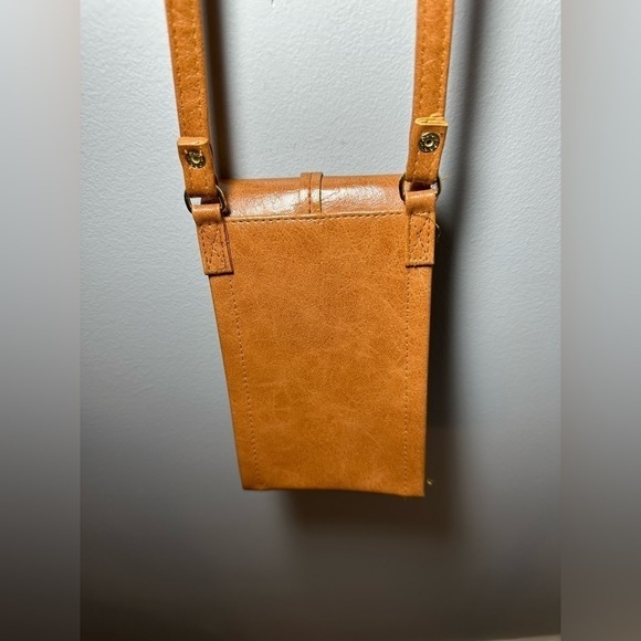 Cognac Brown Faux Leather Crossbody Wallet Purse Phone Holder Concerts Events - Picture 4 of 6